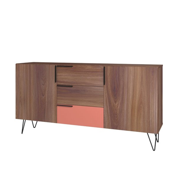 Manhattan Comfort Beekman 62.99 Sideboard with 4 Shelves in Brown and Pink 403AMC229